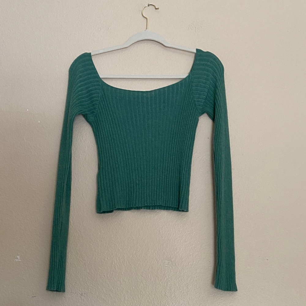 Free People Madeline Off The Shoulder Sweater Size Large in Green - Picture 4 of 9